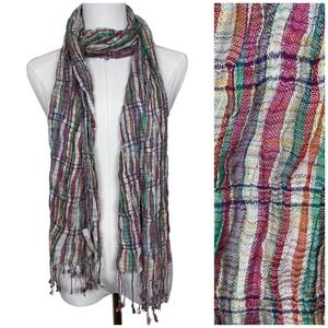 Collection Eighteen Colorful Crinkle Viscose Scarf Fringe Boho Chic Y2K Skinny